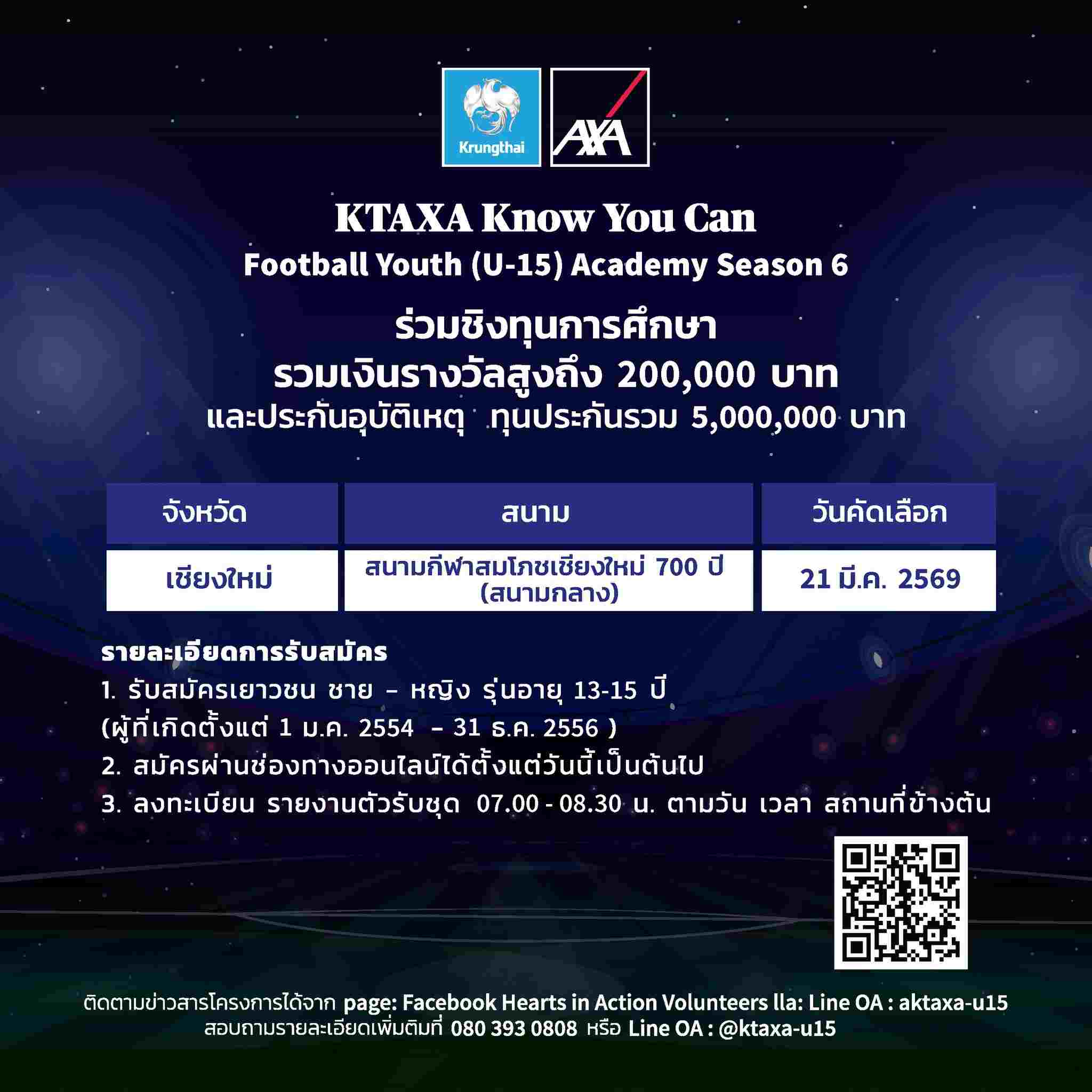 กรุงไทย-แอกซ่า ประกันชีวิต เปิดรับสมัครเยาวชนภาคเหนืออายุ 13-15 ปี